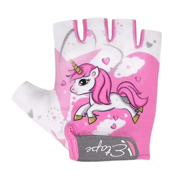 Detské cyklo rukavice Etape Tiny - biela (srdce) - biela/ružová (jednorožec)