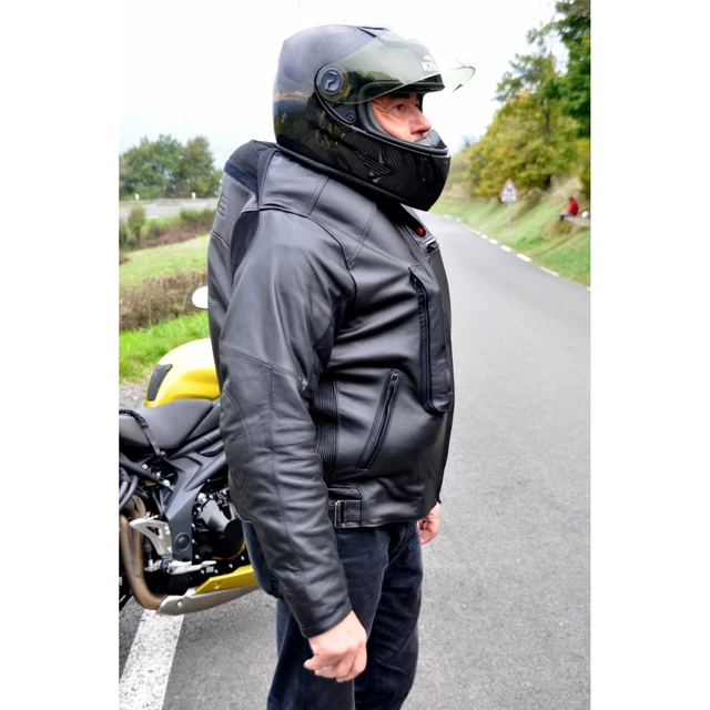 Airbagová bunda Helite Roadster čierna kožená, mechanická s trhačkou - 2. akosť - čierna