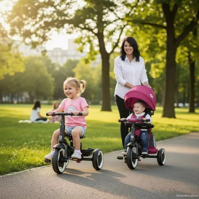 Detská trojkolka s vodiacou tyčou QPlay Rito+ - Turquoise