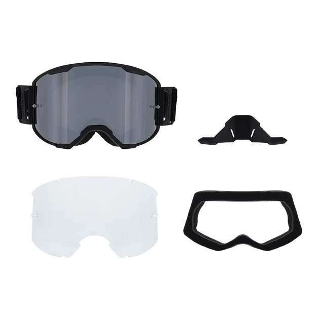 Motokrosové okuliare RedBull Spect Strive Panovision, čierne matné, plexi strieborné zrkadlové