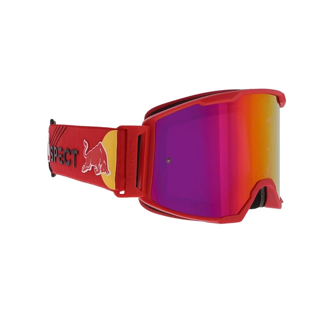 Motokrosové okuliare RedBull Spect Strive Panovision, červené matné, plexi fialové zrkadlové