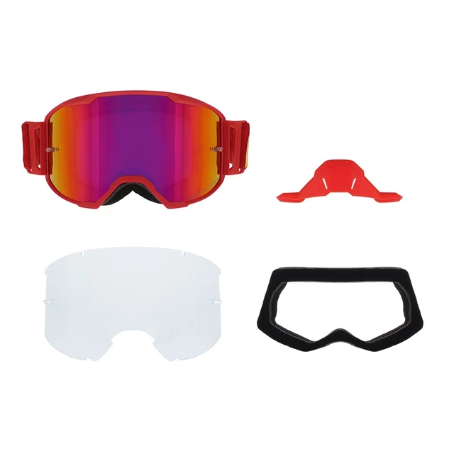 Motokrosové okuliare RedBull Spect Strive Panovision, červené matné, plexi fialové zrkadlové