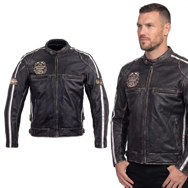 Pánska kožená moto bunda W-TEC Sheawen Vintage - čierna