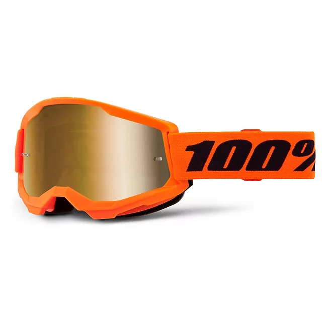 Juniorské motokrosové okuliare 100% Strata 2 Junior Mirror - Orange, True zlaté plexi - Orange, True zlaté plexi