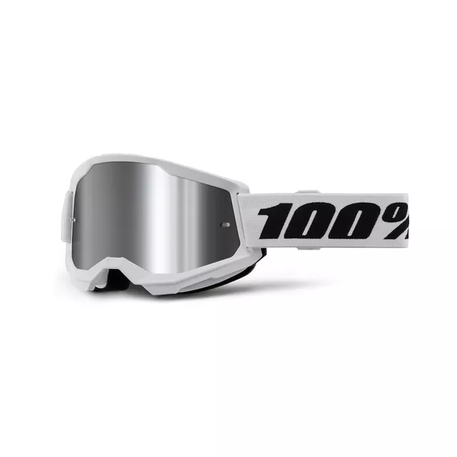 Motokrosové okuliare 100% Strata 2 New Mirror - Biele, strieborné plexi