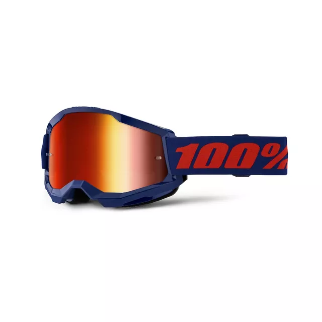 Motokrosové okuliare 100% Strata 2 New Mirror - Modré, červené plexi