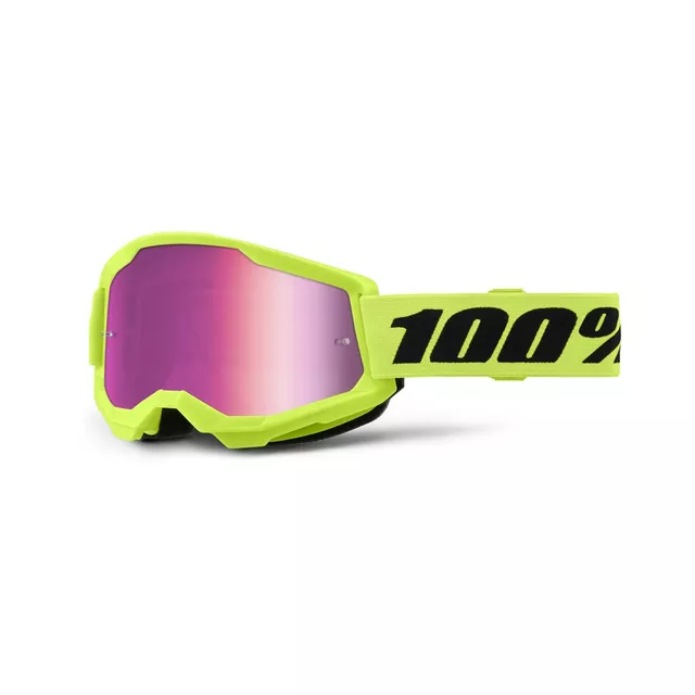 Motokrosové okuliare 100% Strata 2 New Mirror - Neon žlté, ružové plexi