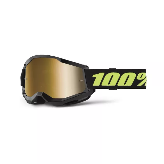 Motokrosové okuliare 100% Strata 2 New Mirror - Solar čierne, zlaté plexi