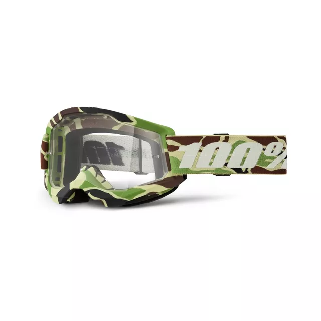 Motokrosové okuliare 100% Strata 2 New - Blue, číre plexi - War camo, číre plexi