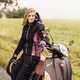 Dámske kožené moto rukavice W-TEC Malvenda - čierna s ružovou grafikou