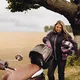 Dámske kožené moto rukavice W-TEC Malvenda - čierna s ružovou grafikou