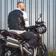 Pánska kožená bunda W-TEC Esbiker - čierna s béžovými pruhmi