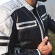 Pánska kožená bunda W-TEC Esbiker - čierna s béžovými pruhmi